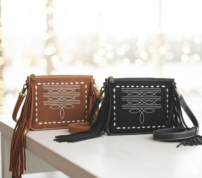 Suede Fringe Boot Stitch Shoulder Bag - JayKayBoutiqueOnline