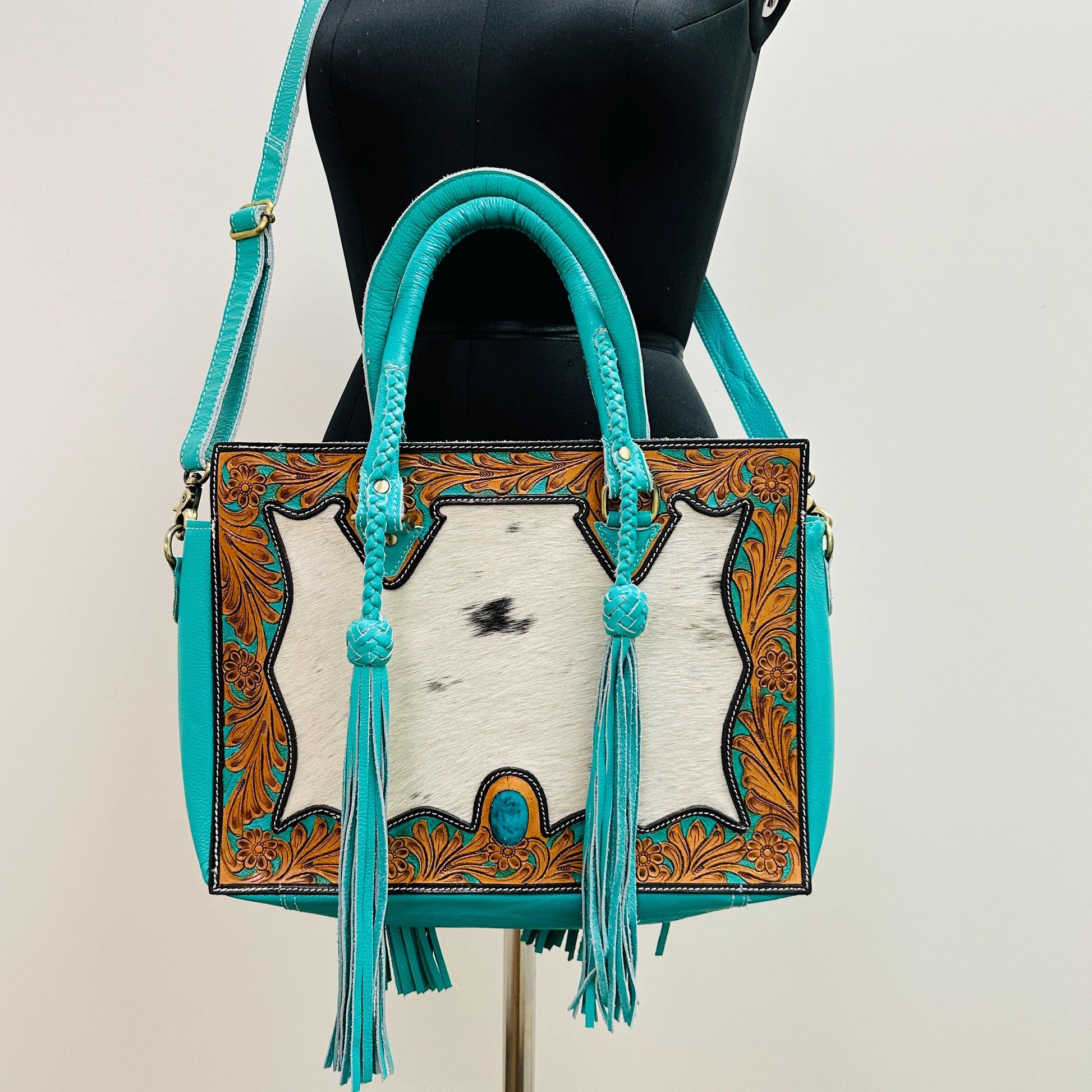 Hand Carved Leather Fringe Tote Bag - JayKayBoutiqueOnline