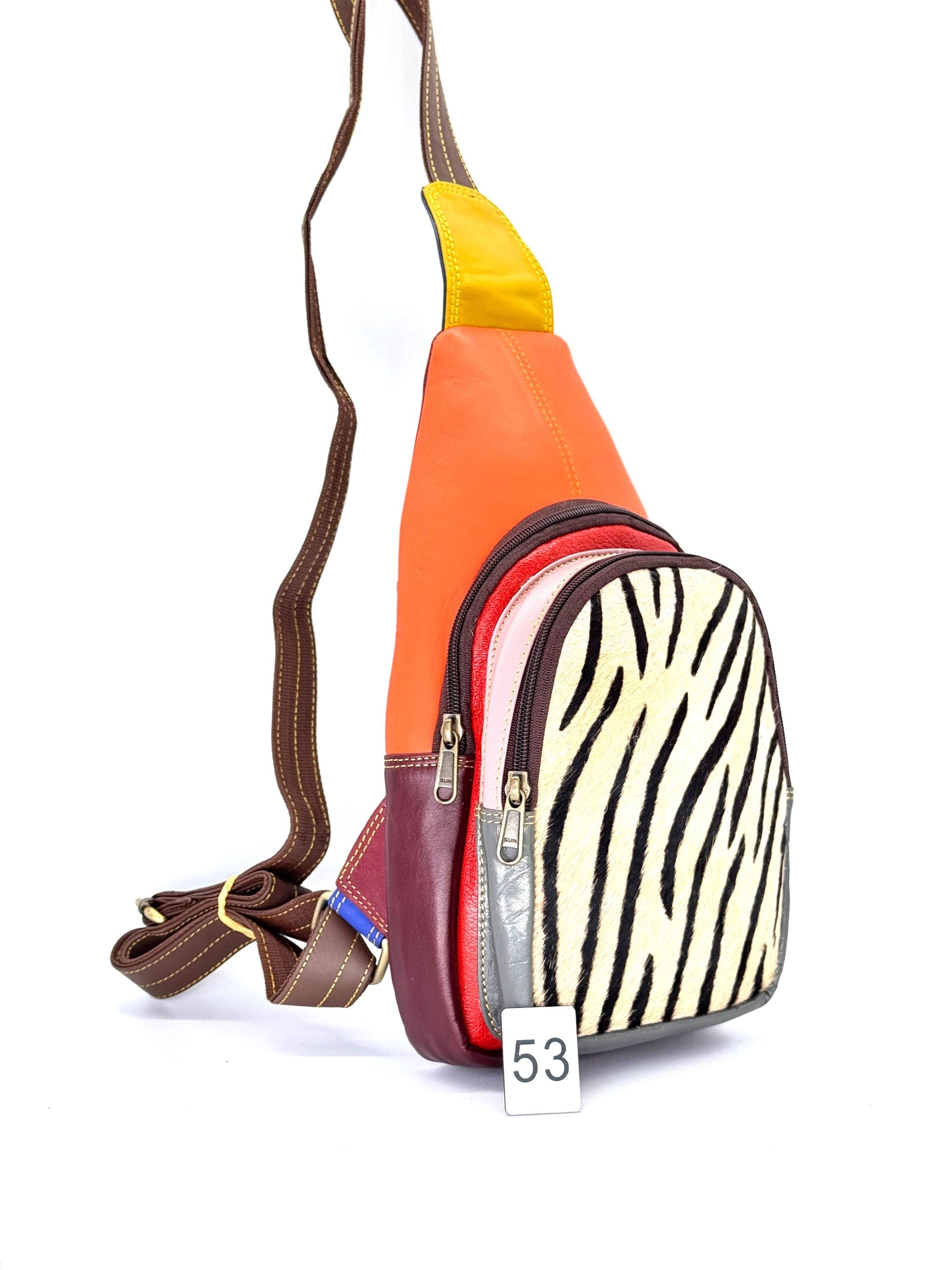 Recycled Coloured Leather Sling Bag with Cowhide - JayKayBoutiqueOnline