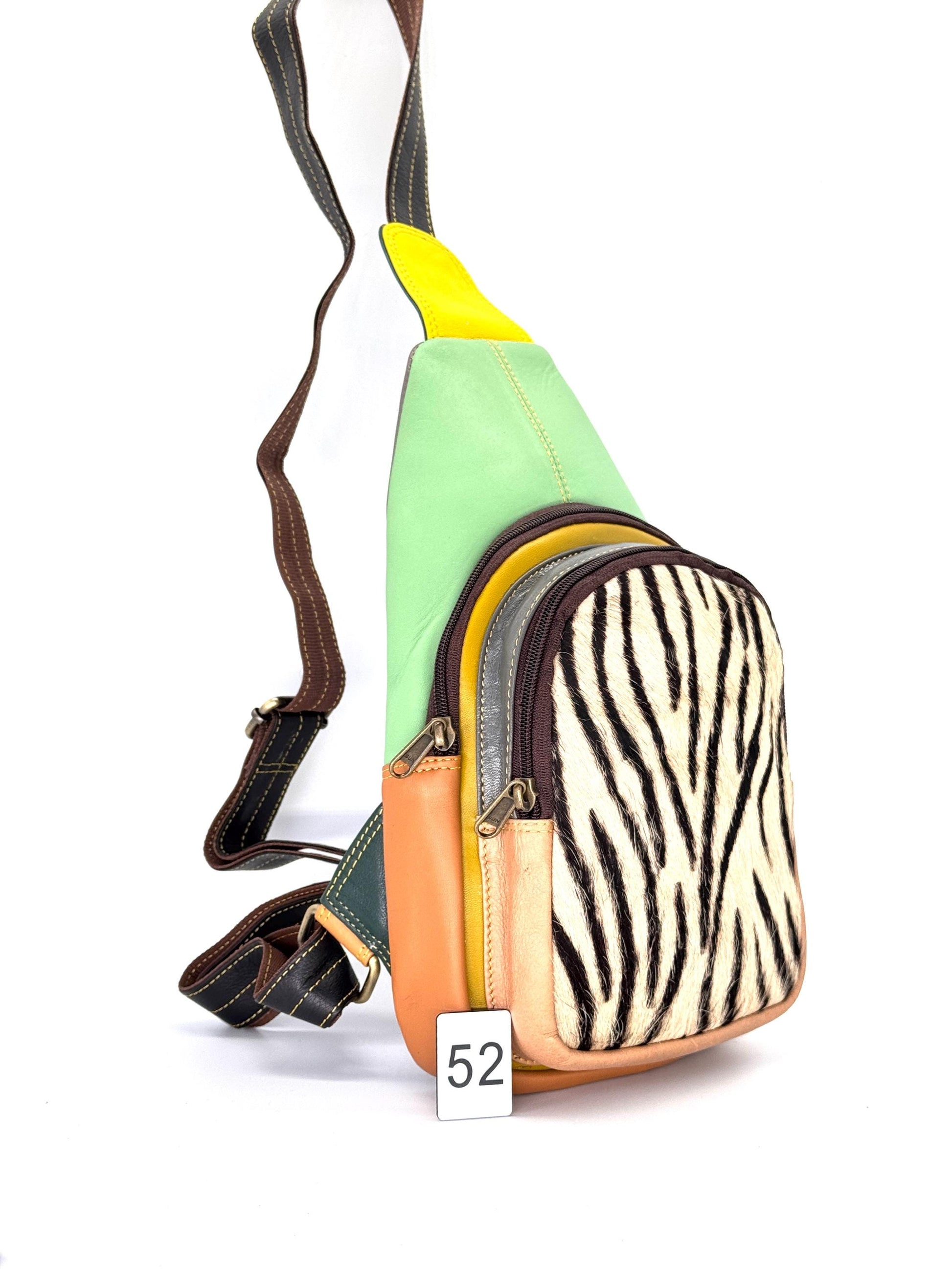 Recycled Coloured Leather Sling Bag with Cowhide - JayKayBoutiqueOnline