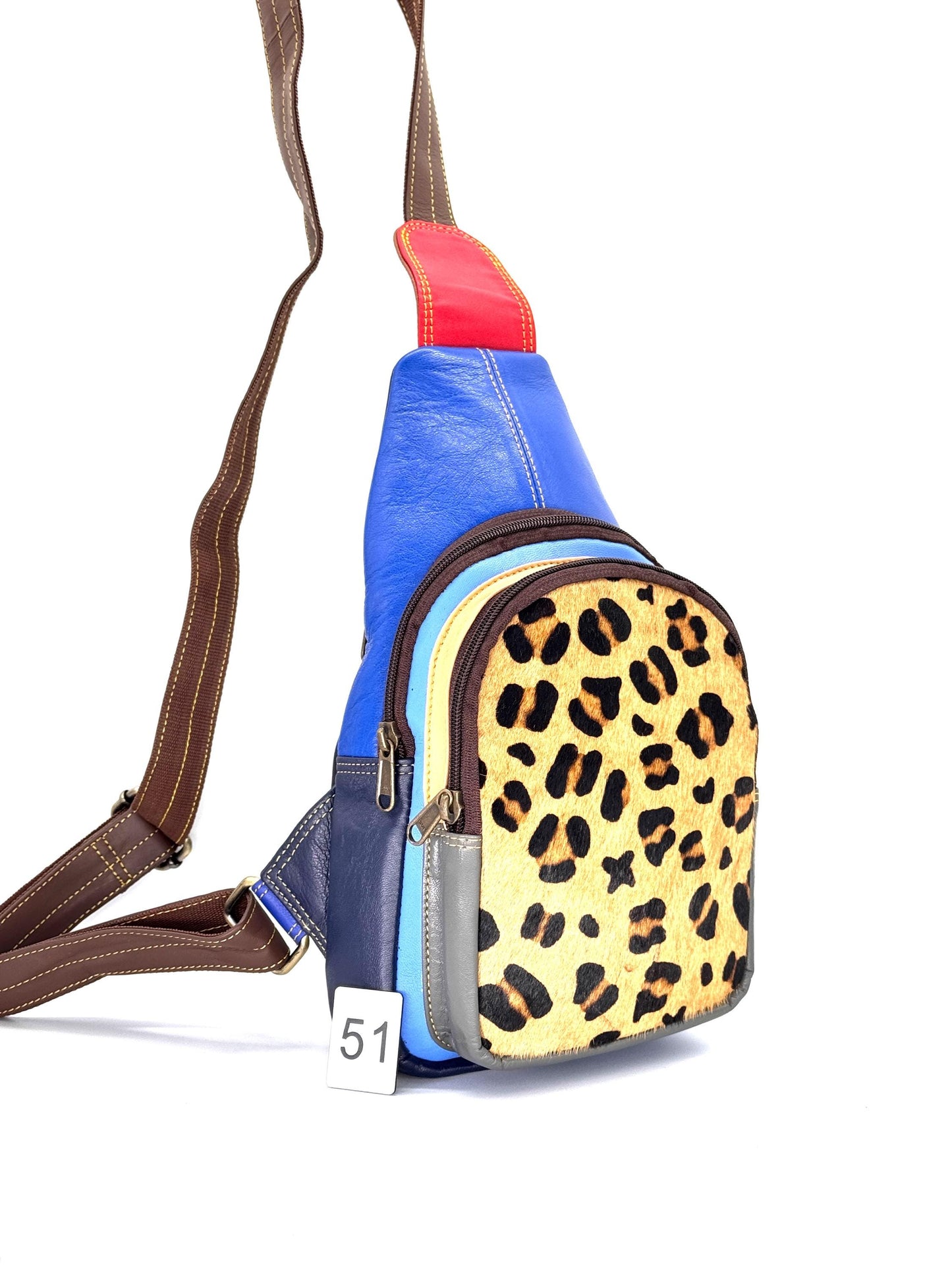 Recycled Coloured Leather Sling Bag with Cowhide - JayKayBoutiqueOnline