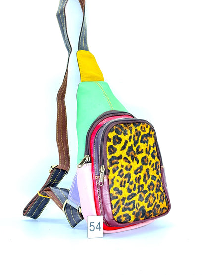 Recycled Coloured Leather Sling Bag with Cowhide - JayKayBoutiqueOnline