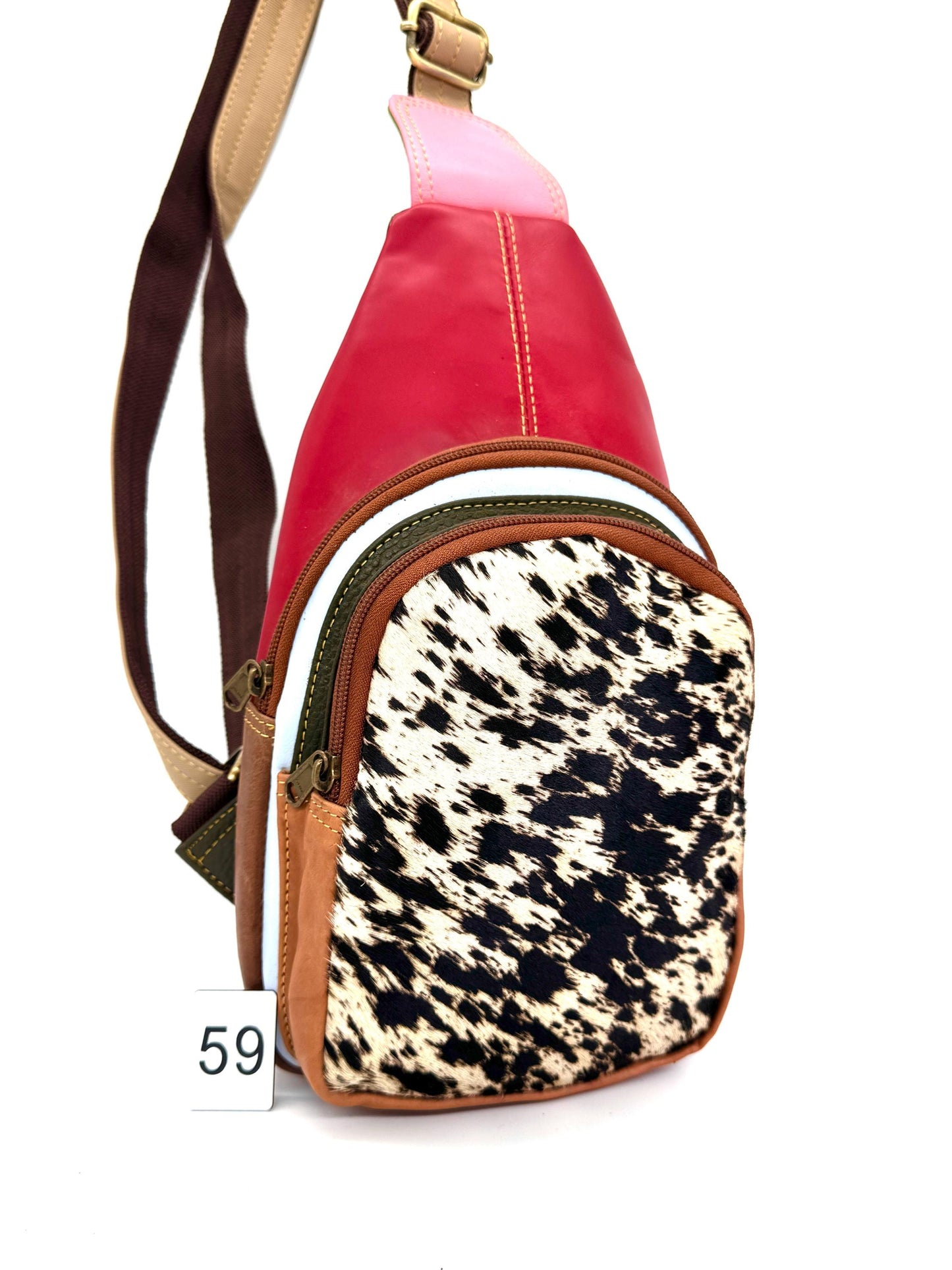 Recycled Coloured Leather Sling Bag with Cowhide - JayKayBoutiqueOnline