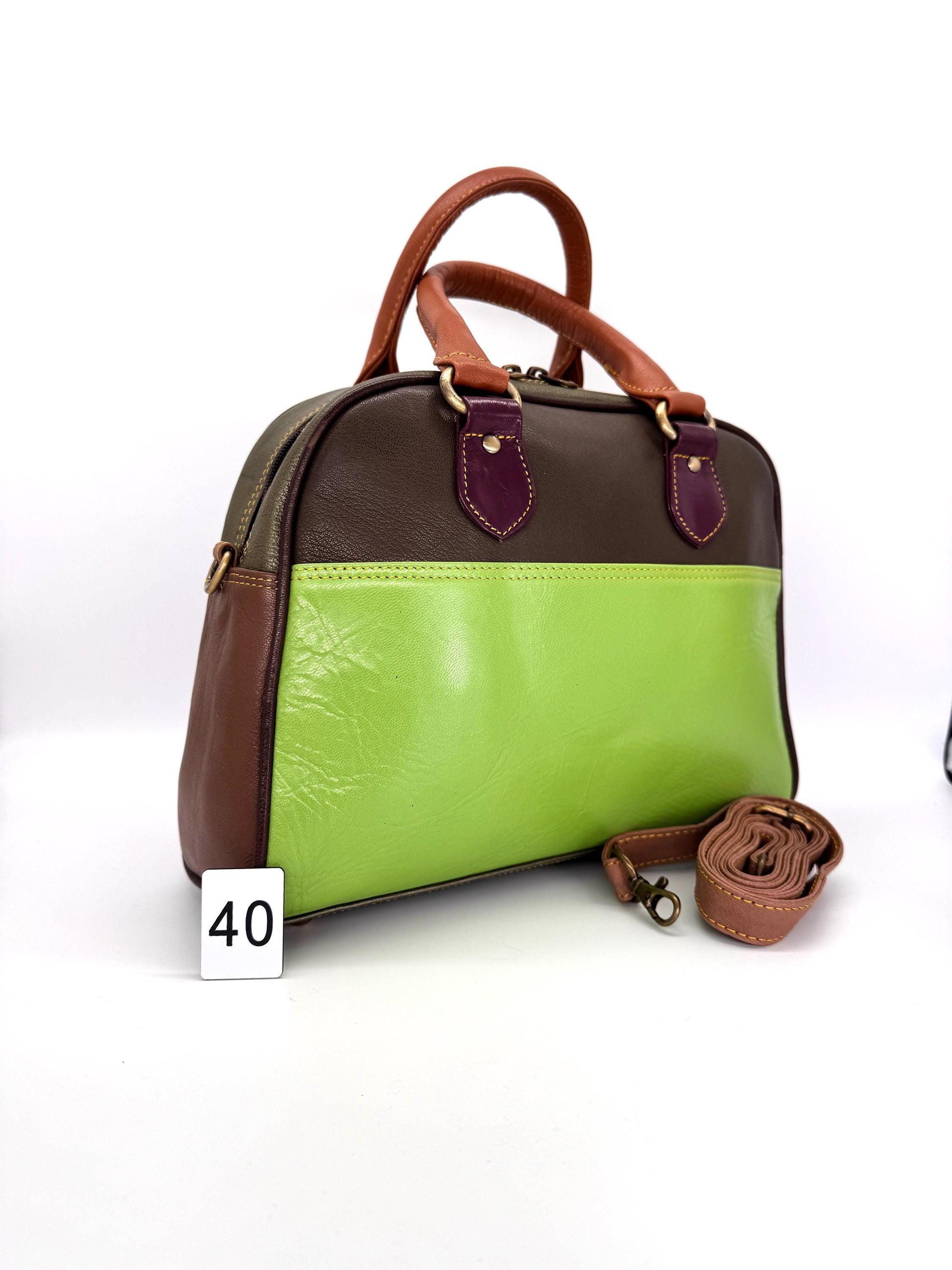 Recycled Coloured Leather Boston Bag - JayKayBoutiqueOnline