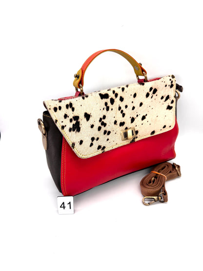 Coloured Leather Top Handle Leather Handbag with Animal Print Hide Options - JayKayBoutiqueOnline