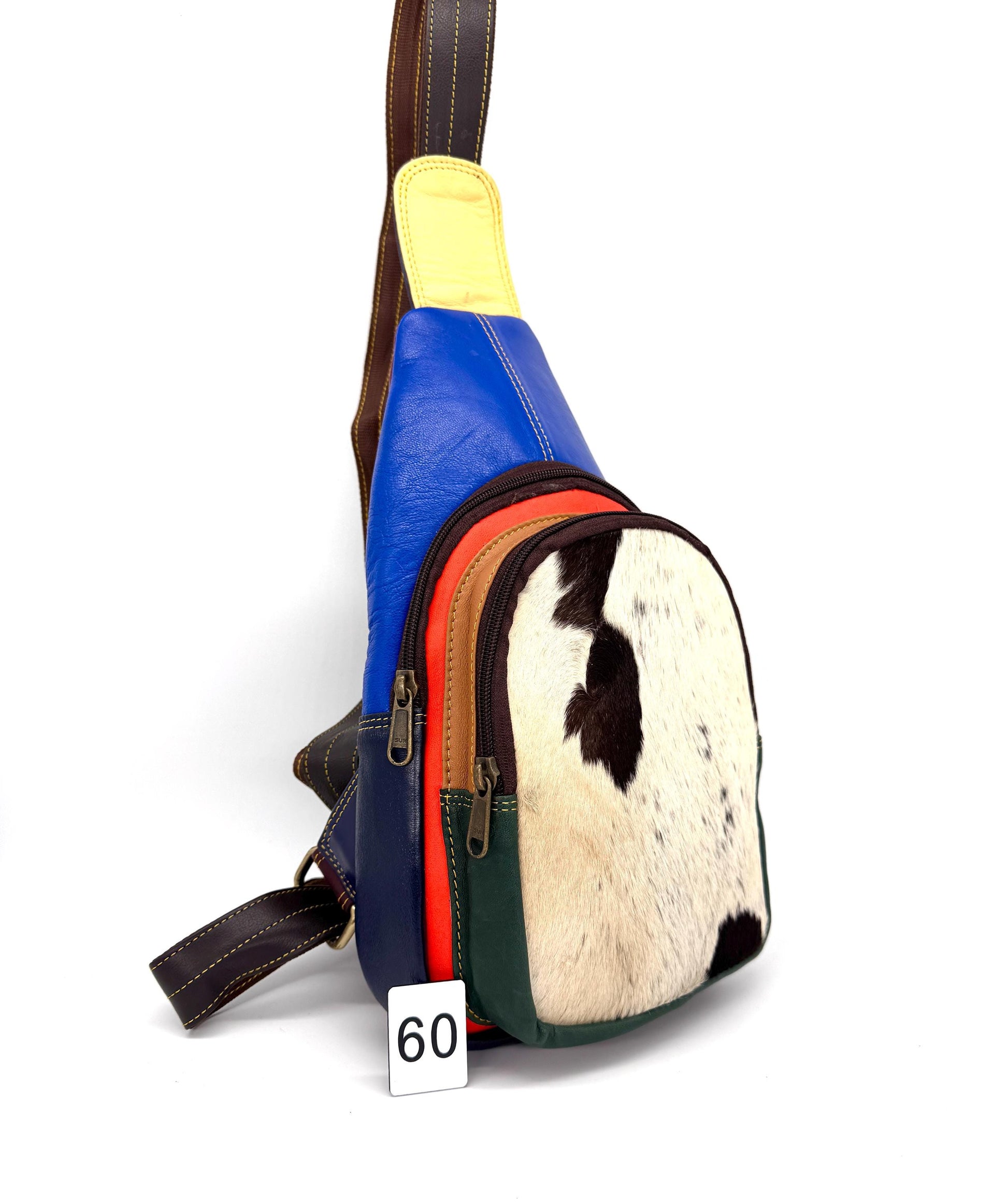 Recycled Coloured Leather Sling Bag with Cowhide - JayKayBoutiqueOnline
