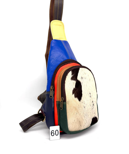 Recycled Coloured Leather Sling Bag with Cowhide - JayKayBoutiqueOnline