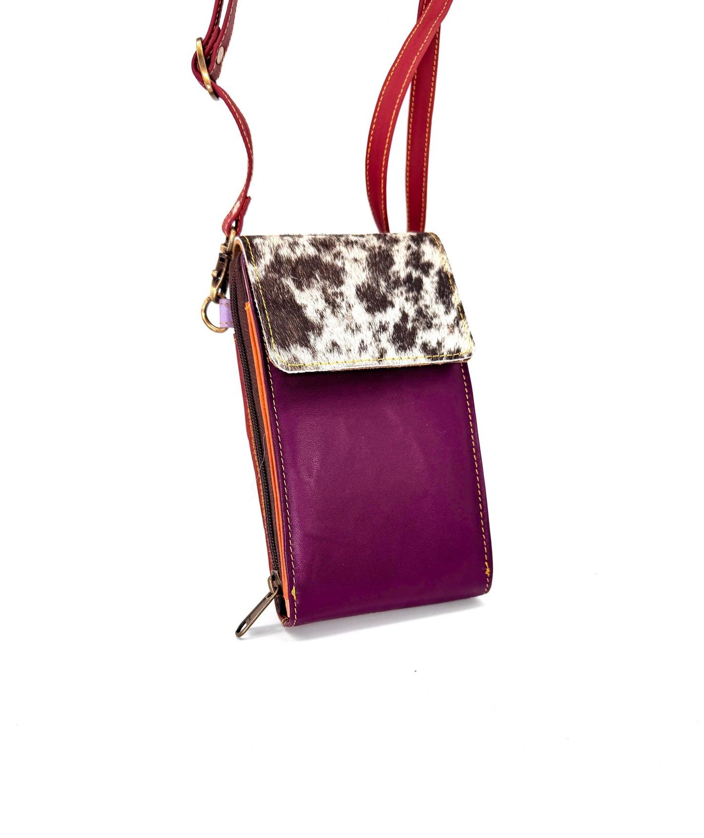 Coloured Leather Crossbody Phone Bag with Hide - JayKayBoutiqueOnline