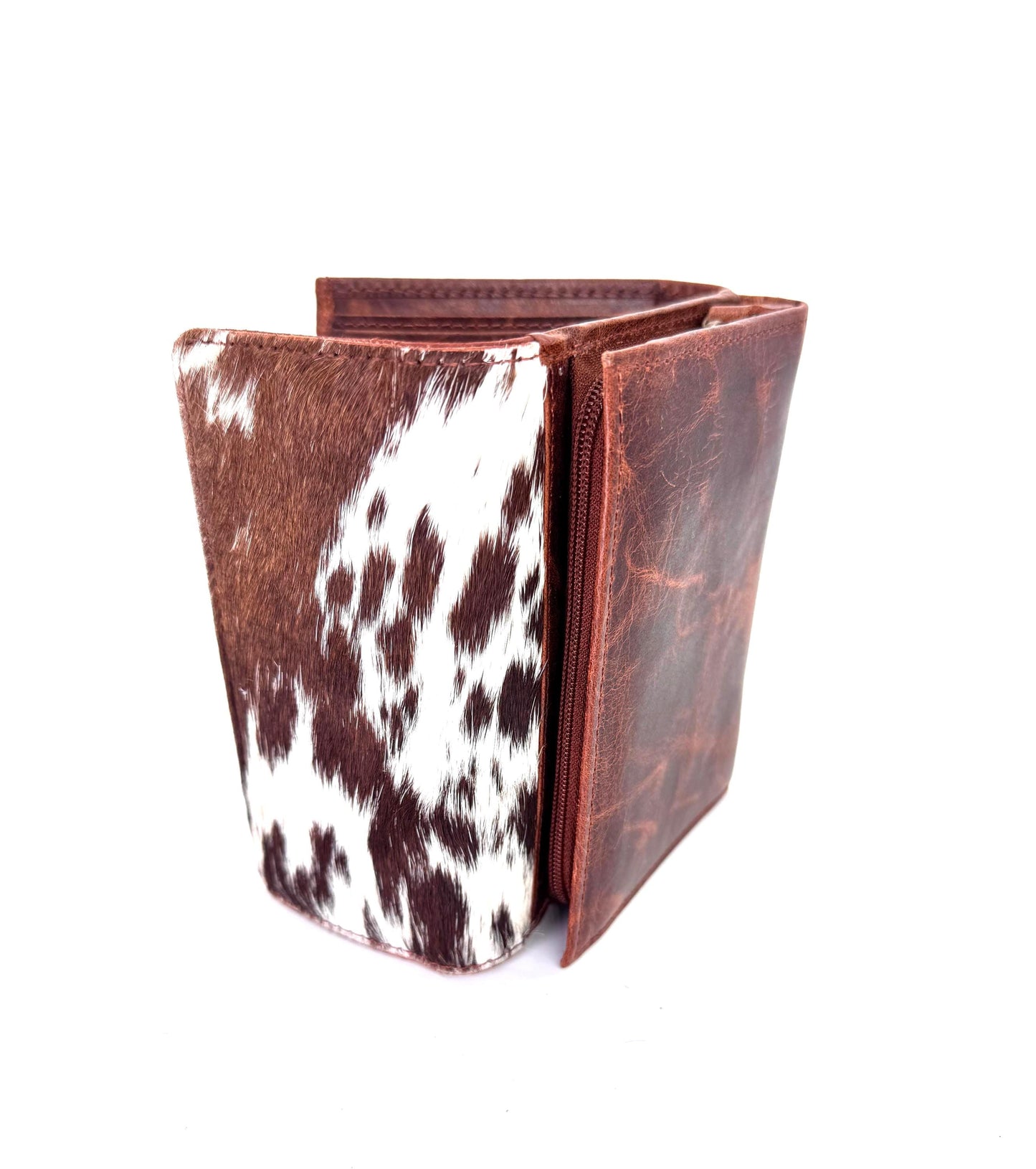 Leather Purse with Cowhide; Zipped Coin Pouch & Multi-Card Slots, Photo/ID Display - JayKayBoutiqueOnline