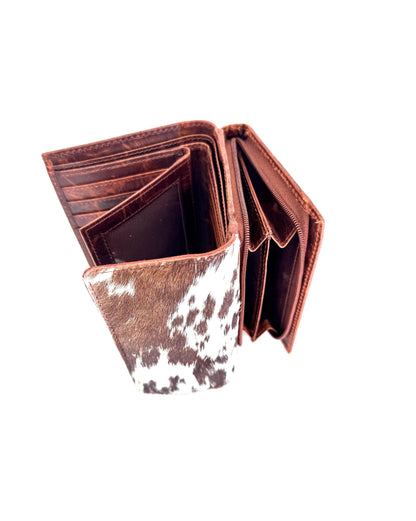 Leather Purse with Cowhide; Zipped Coin Pouch & Multi-Card Slots, Photo/ID Display - JayKayBoutiqueOnline
