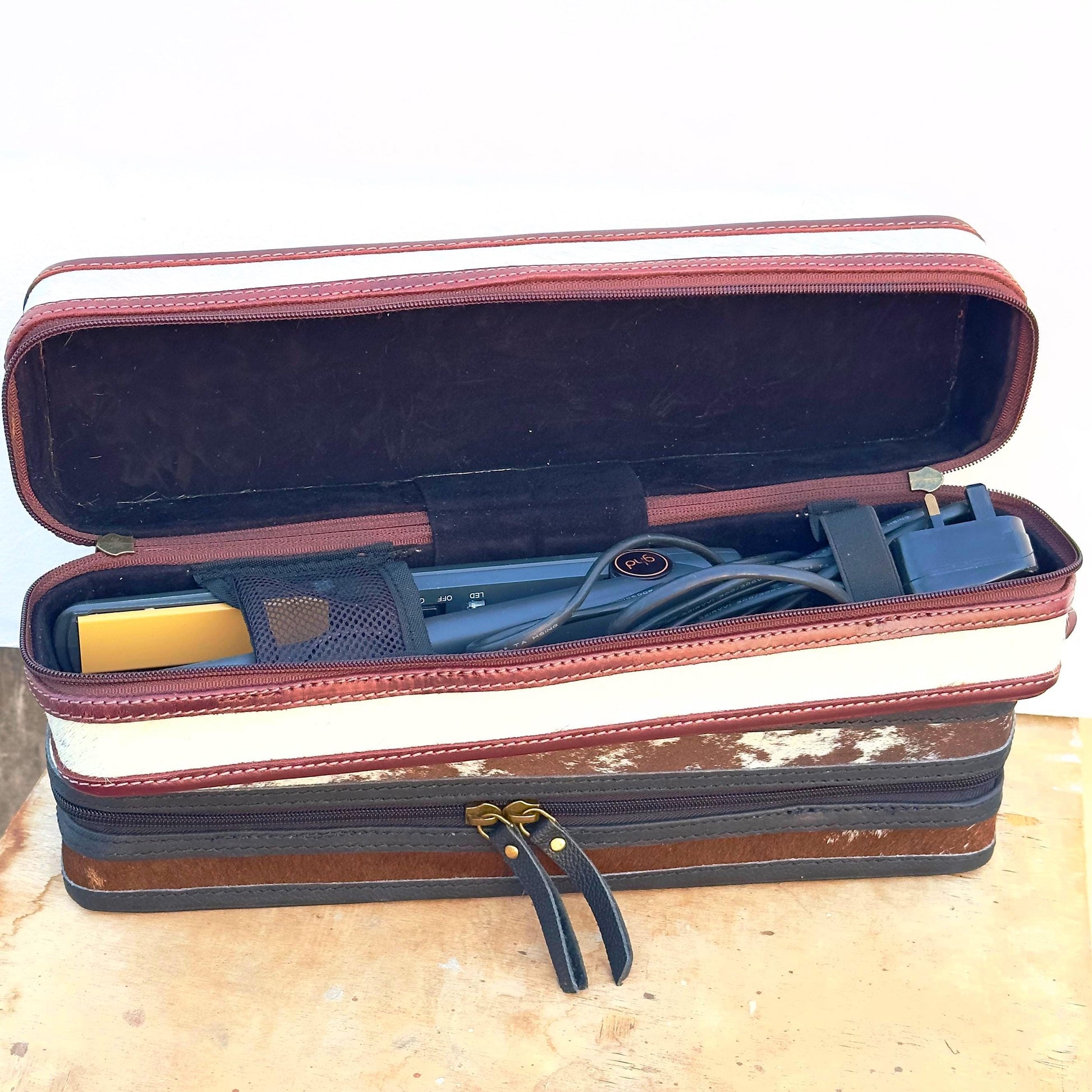 Hand Carved Leather Hair Straightener Case - JayKayBoutiqueOnline
