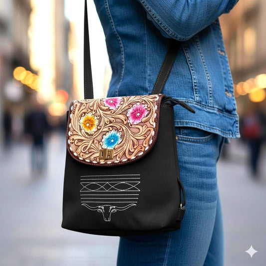 Hand Tooled Leather Suede Backpack - JayKayBoutiqueOnline