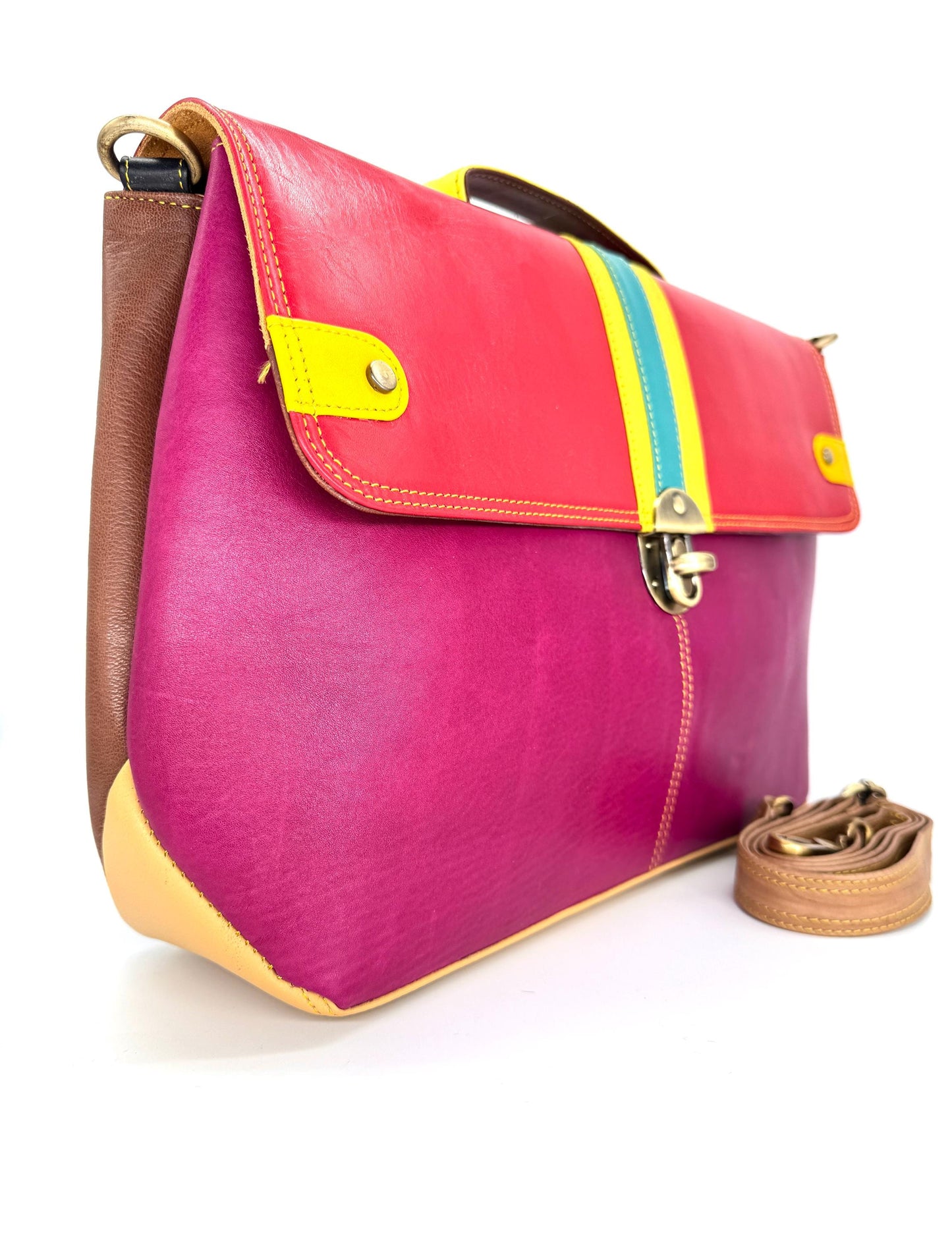 Recycled Coloured Leather Laptop Briefcase Bag, Colourful Unique Briefcase - JayKayBoutiqueOnline
