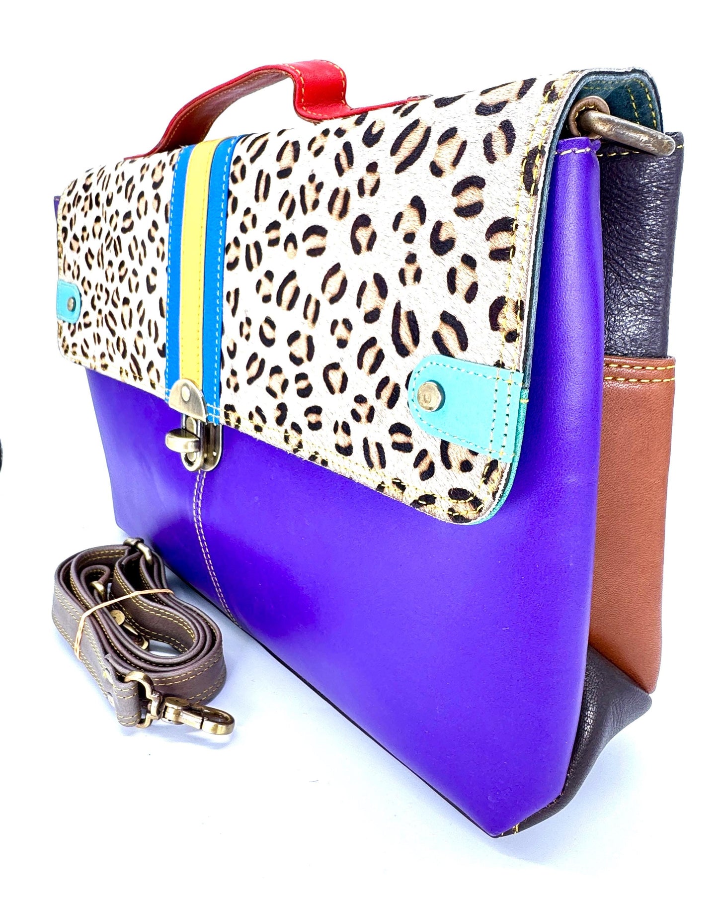 Recycled Coloured Leather Laptop Briefcase Bag, Colourful Unique Briefcase - JayKayBoutiqueOnline