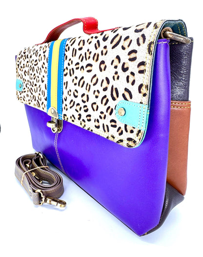 Recycled Coloured Leather Laptop Briefcase Bag, Colourful Unique Briefcase - JayKayBoutiqueOnline