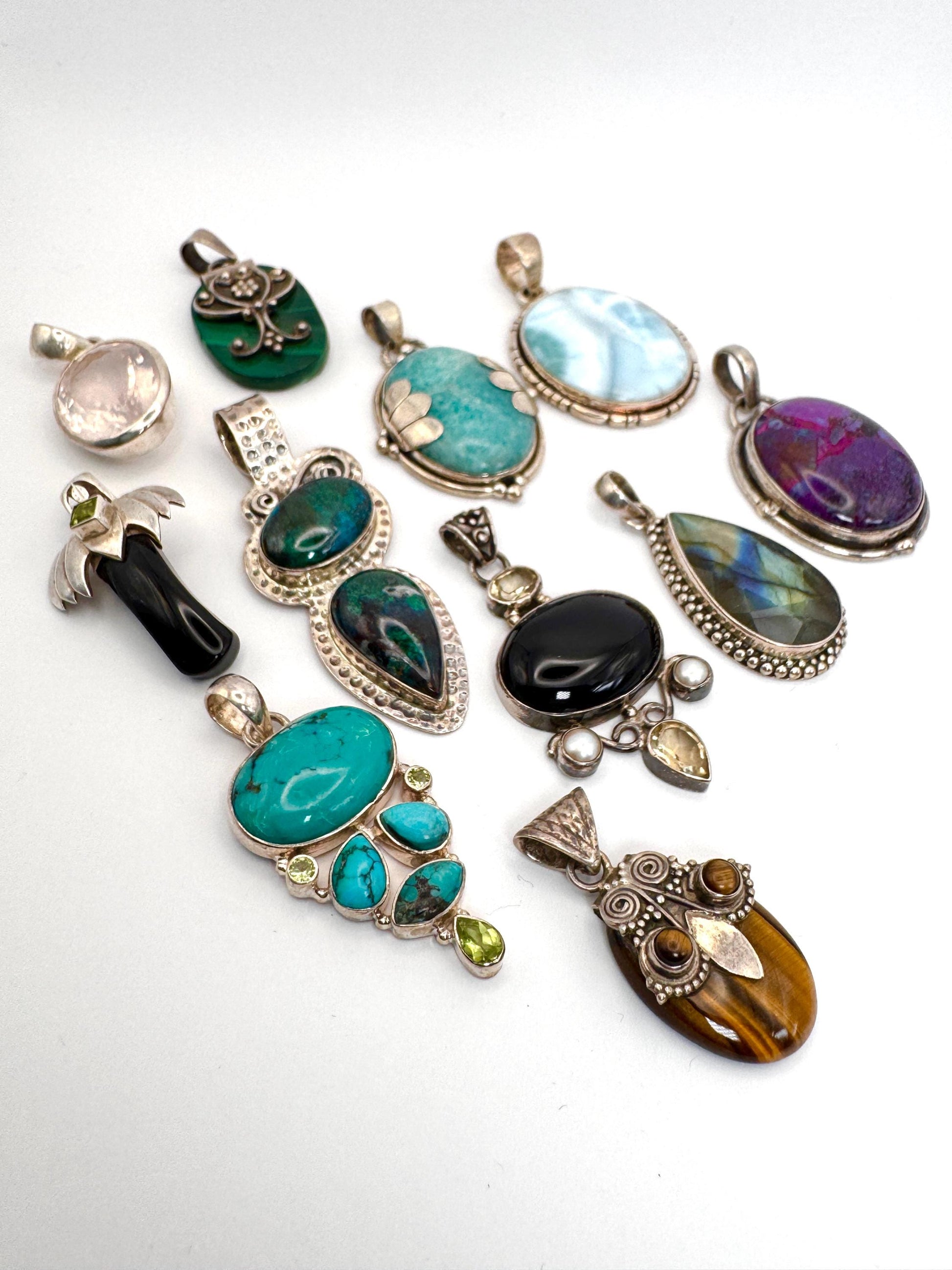 925 German Silver Gemstone Pendants – Artisan Boho Handcrafted Charm Necklace - JayKayBoutiqueOnline