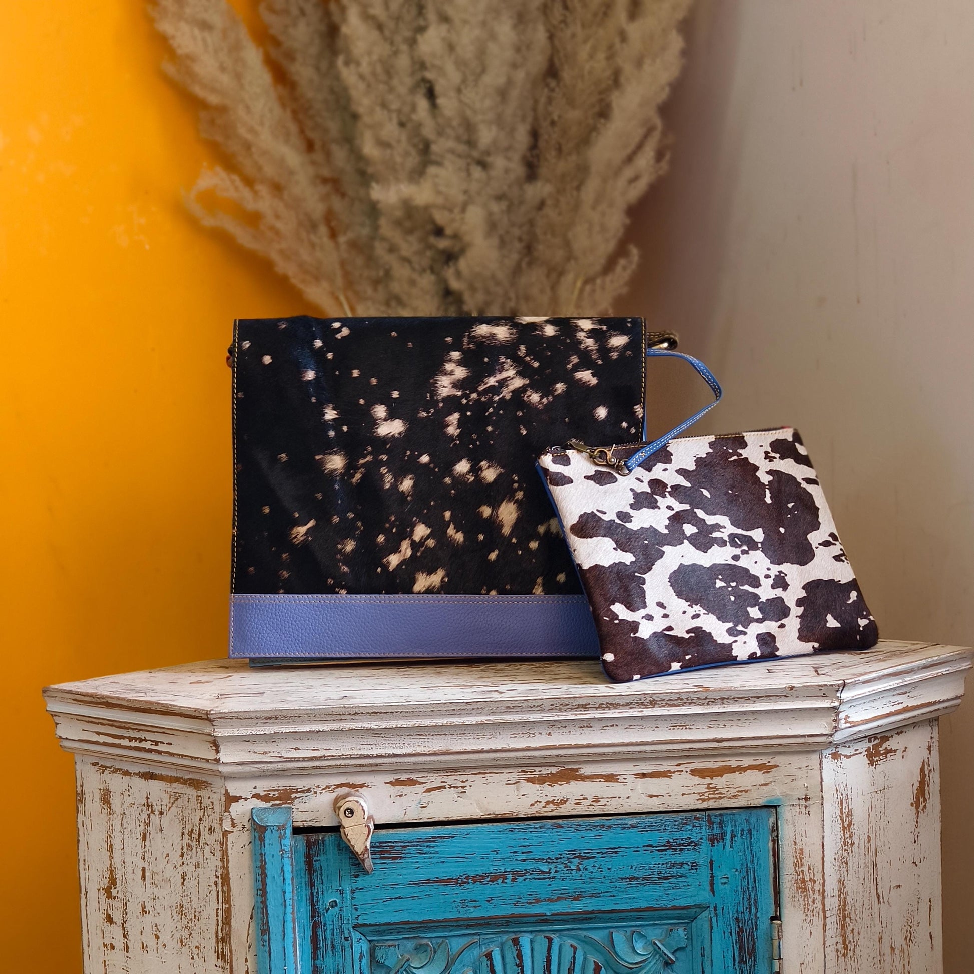 Recycled Leather Messenger Bag, Animal Print Cowhide Crossbody, iPad Tablet Satchel - JayKayBoutiqueOnline