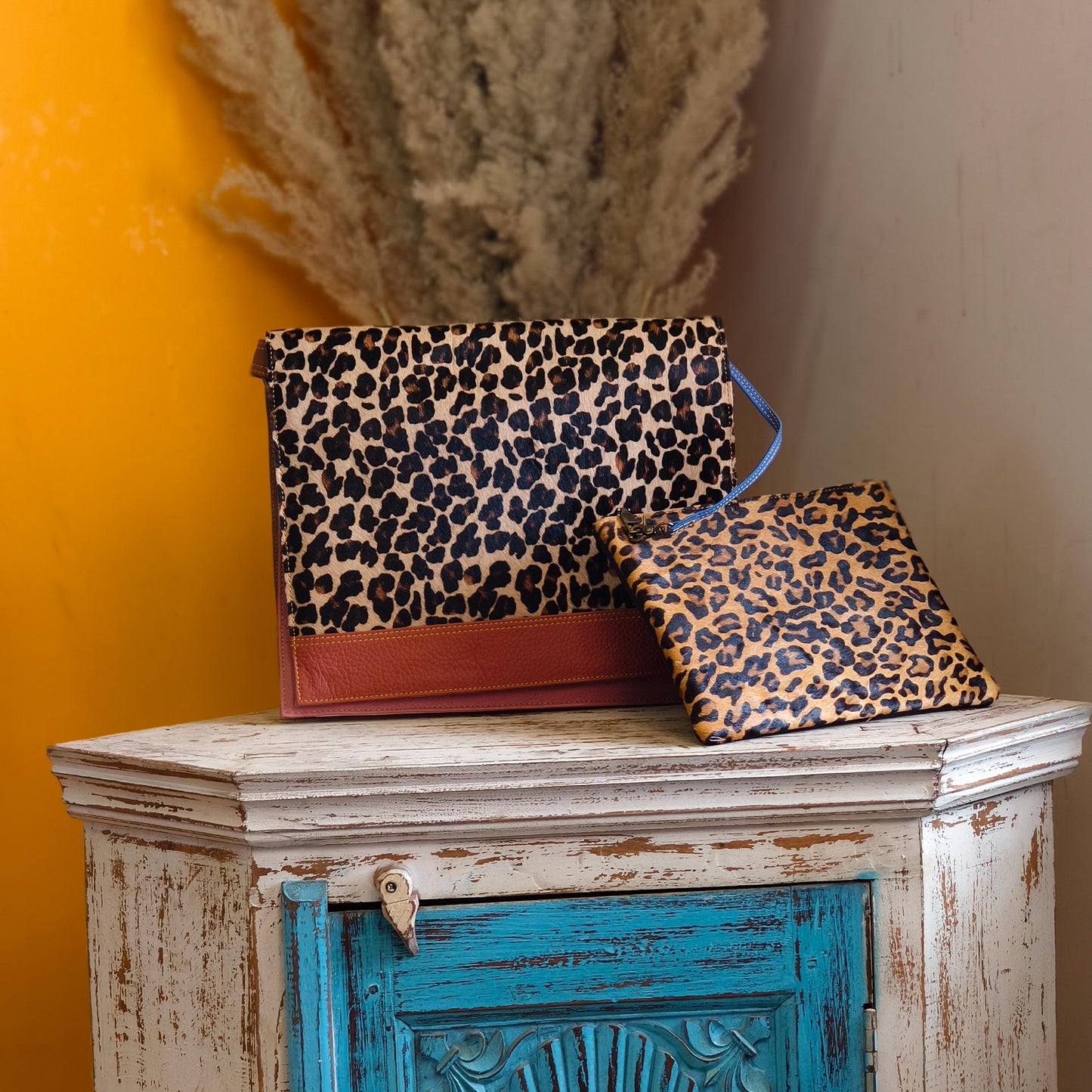 Recycled Leather Messenger Bag, Animal Print Cowhide Crossbody, iPad Tablet Satchel - JayKayBoutiqueOnline