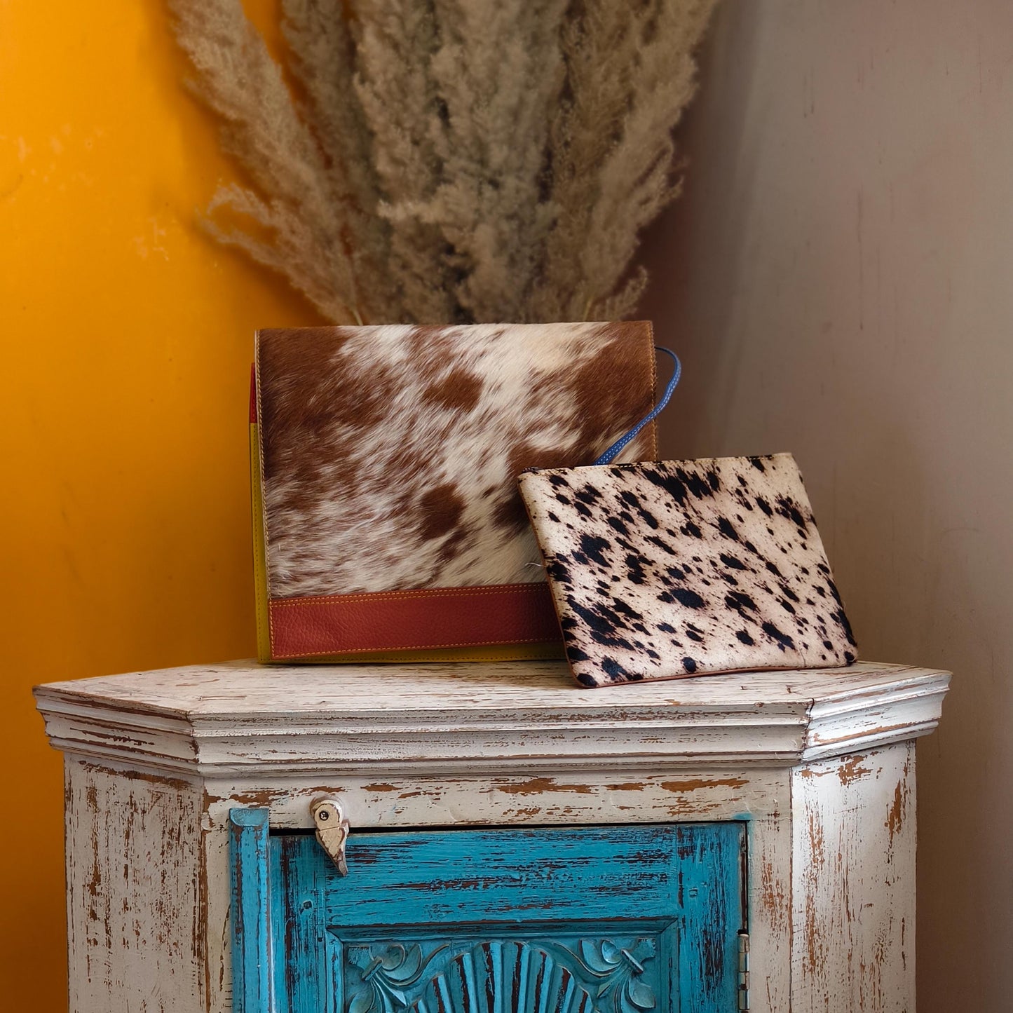 Recycled Leather Messenger Bag, Animal Print Cowhide Crossbody, iPad Tablet Satchel - JayKayBoutiqueOnline