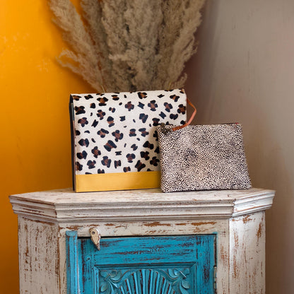 Recycled Leather Messenger Bag, Animal Print Cowhide Crossbody, iPad Tablet Satchel - JayKayBoutiqueOnline