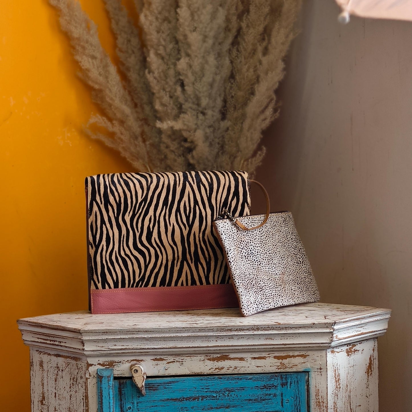 Recycled Leather Messenger Bag, Animal Print Cowhide Crossbody, iPad Tablet Satchel - JayKayBoutiqueOnline