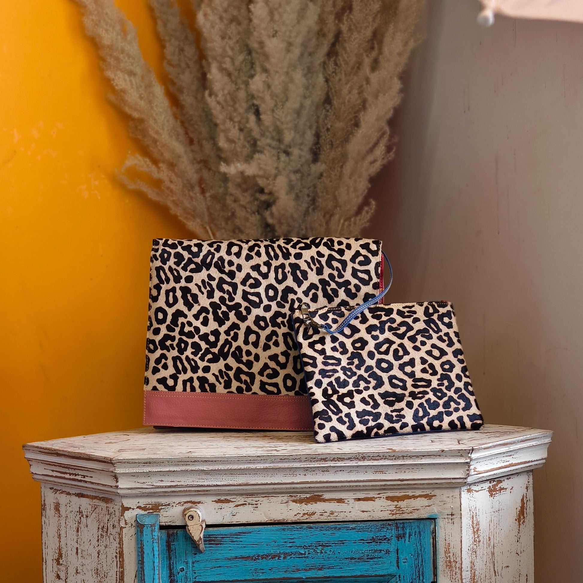 Recycled Leather Messenger Bag, Animal Print Cowhide Crossbody, iPad Tablet Satchel - JayKayBoutiqueOnline