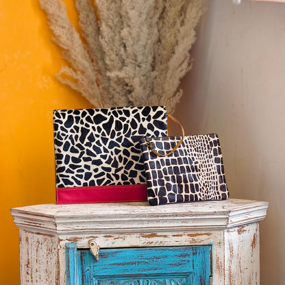 Recycled Leather Messenger Bag, Animal Print Cowhide Crossbody, iPad Tablet Satchel - JayKayBoutiqueOnline