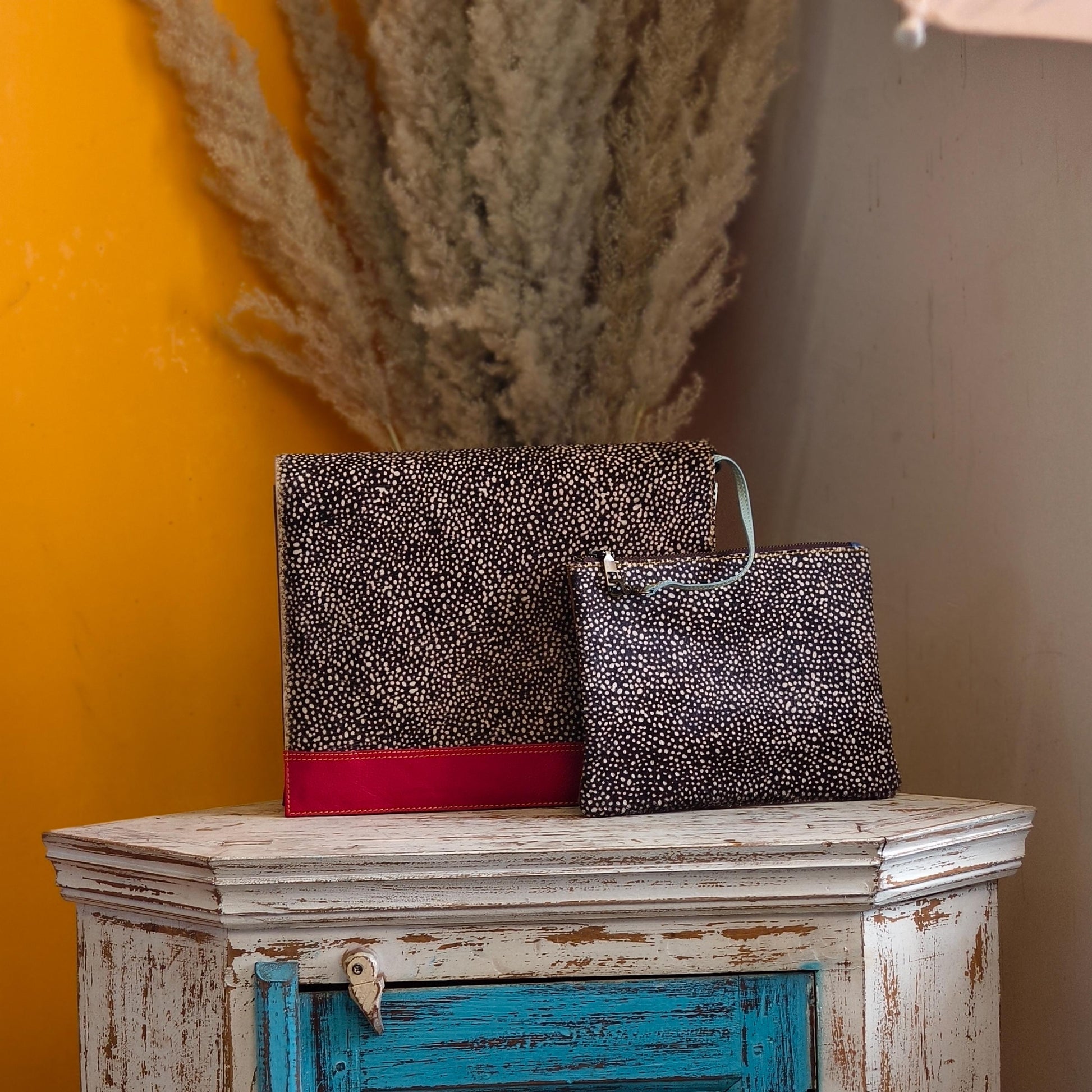 Recycled Leather Messenger Bag, Animal Print Cowhide Crossbody, iPad Tablet Satchel - JayKayBoutiqueOnline