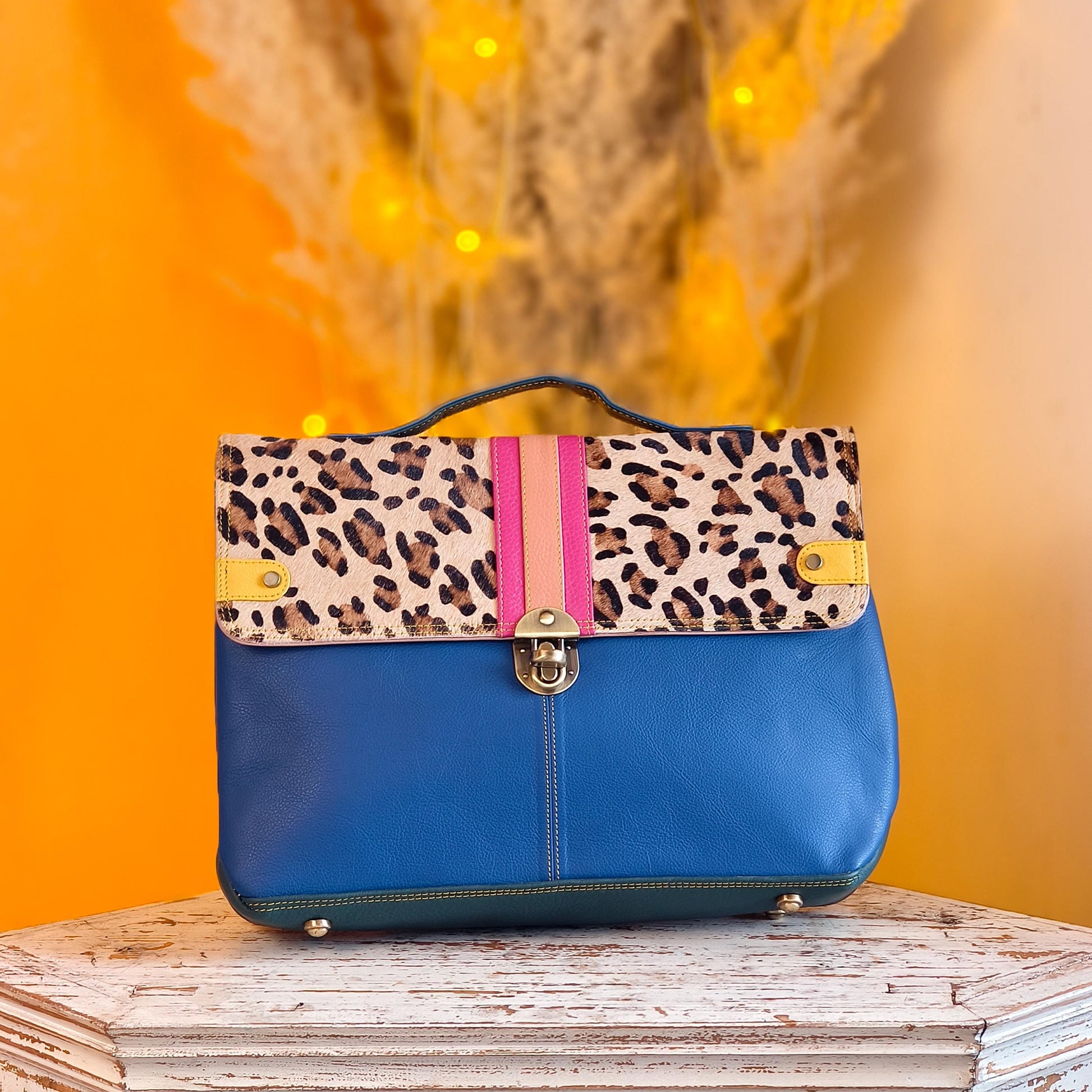 Recycled Coloured Leather Laptop Briefcase Bag, Colourful Unique Briefcase - JayKayBoutiqueOnline