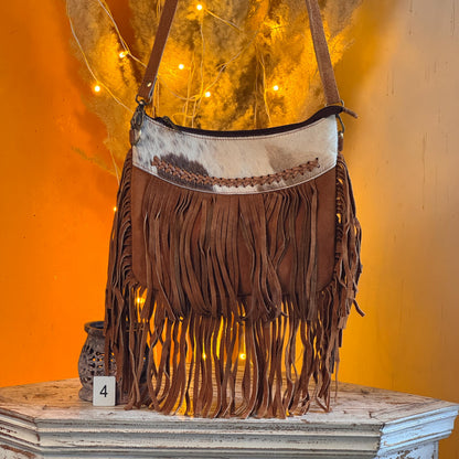 Handmade Fringed Suede Bag, Western Cowhide Crossbody - JayKayBoutiqueOnline