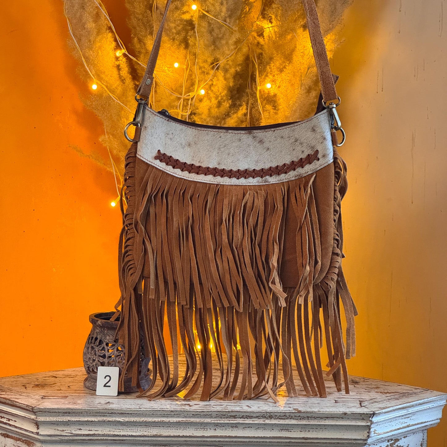Handmade Fringed Suede Bag, Western Cowhide Crossbody - JayKayBoutiqueOnline