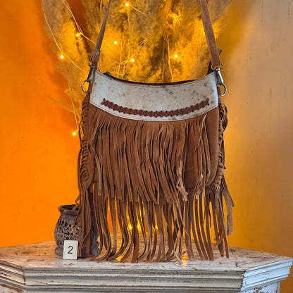 Handmade Fringed Suede Bag, Western Cowhide Crossbody - JayKayBoutiqueOnline