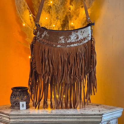 Handmade Fringed Suede Bag, Western Cowhide Crossbody - JayKayBoutiqueOnline