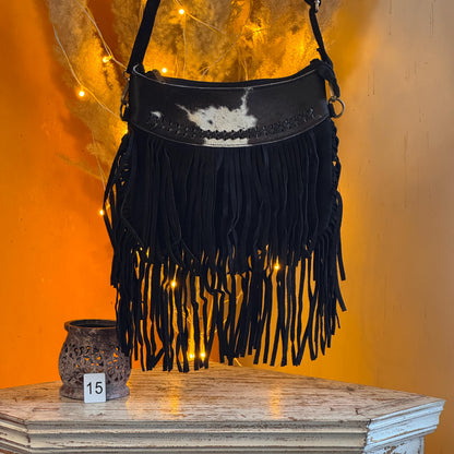 Handmade Fringed Suede Bag, Western Cowhide Crossbody - JayKayBoutiqueOnline
