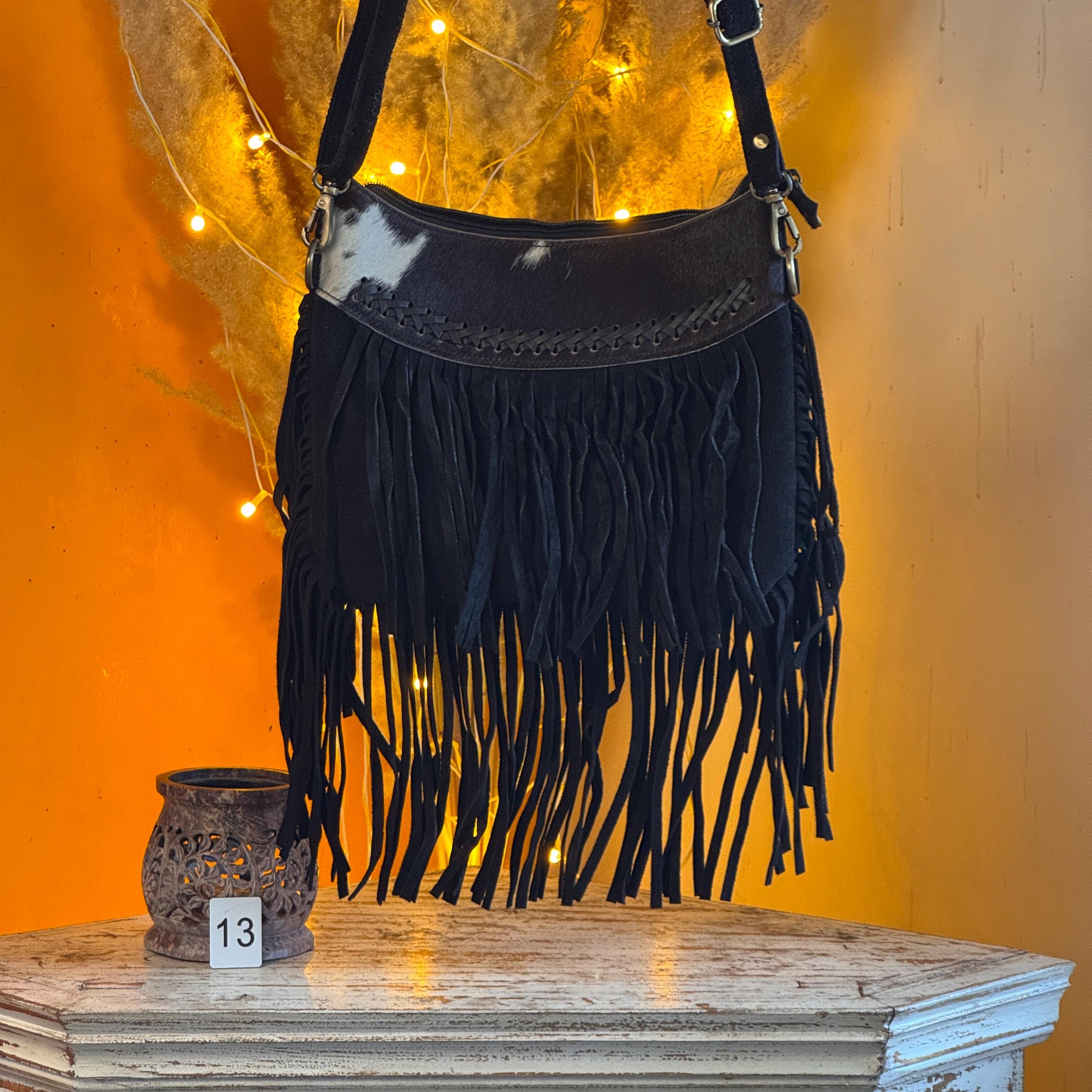 Handmade Fringed Suede Bag, Western Cowhide Crossbody - JayKayBoutiqueOnline