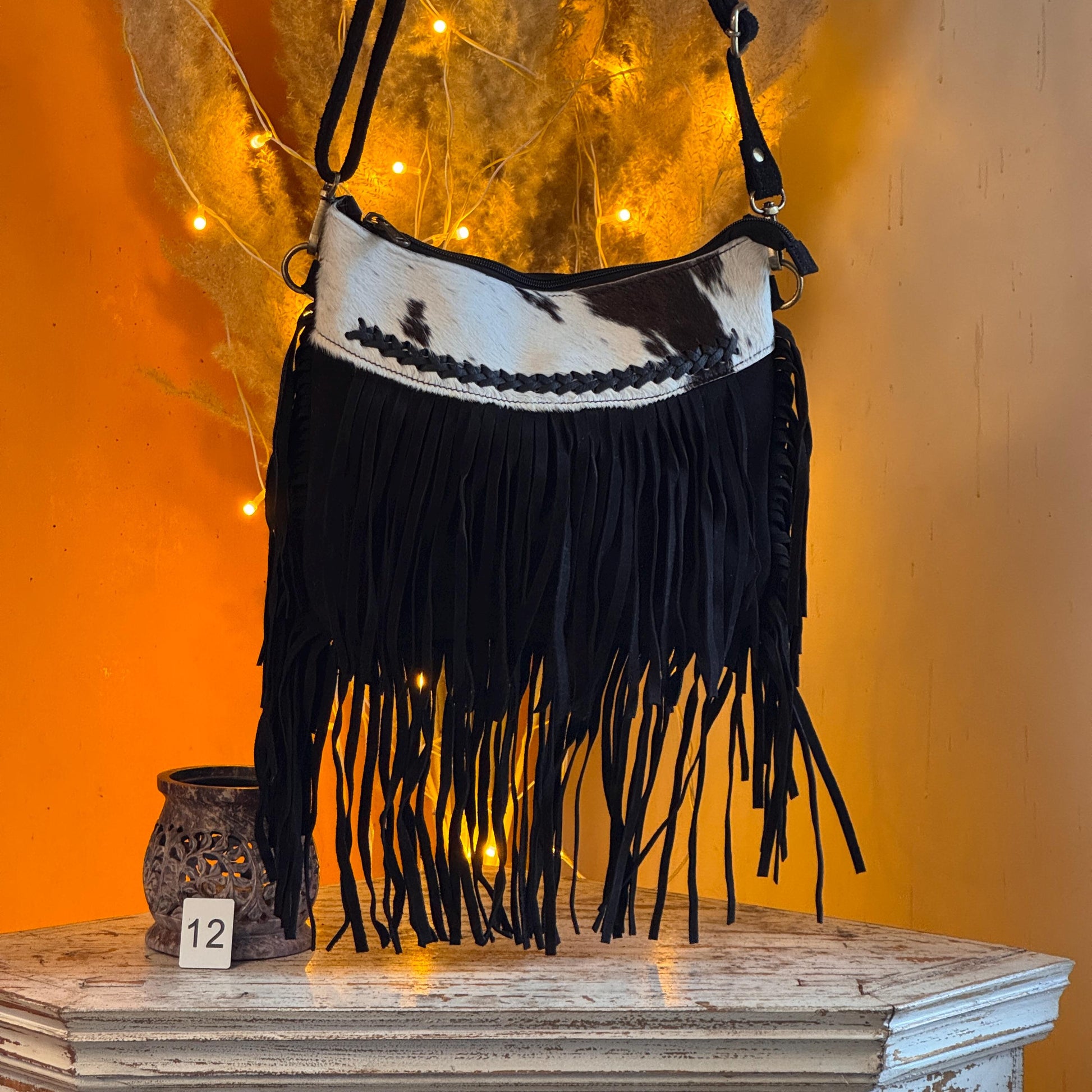 Handmade Fringed Suede Bag, Western Cowhide Crossbody - JayKayBoutiqueOnline
