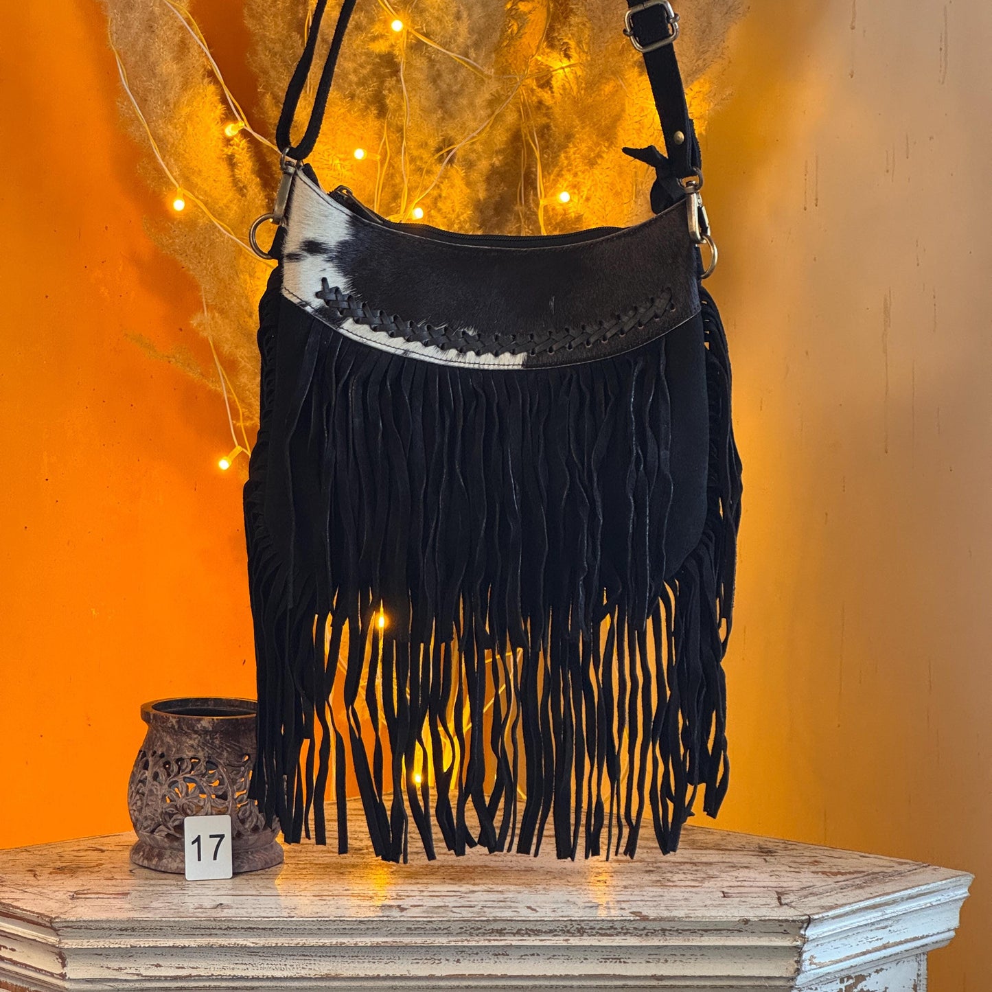Handmade Fringed Suede Bag, Western Cowhide Crossbody - JayKayBoutiqueOnline