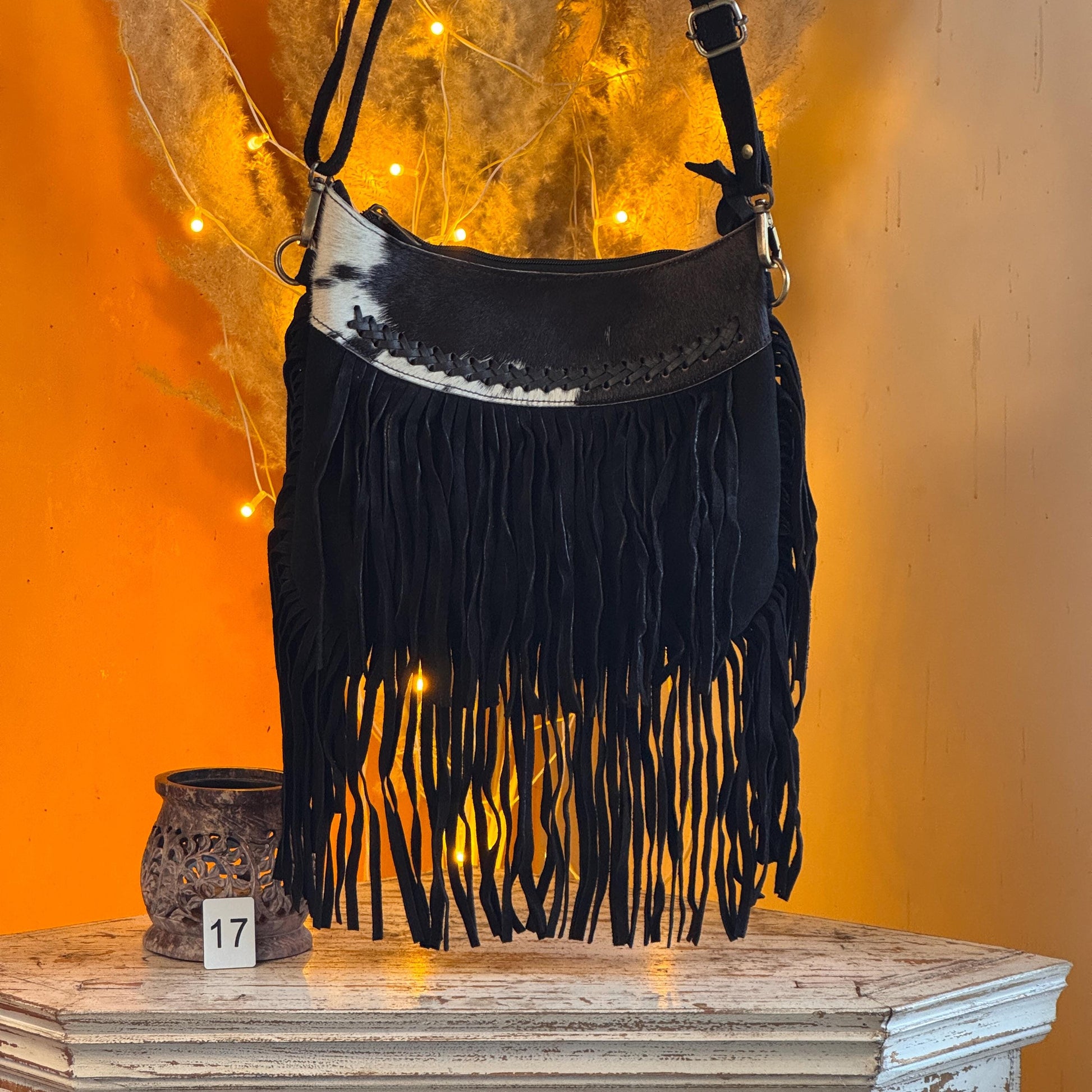 Handmade Fringed Suede Bag, Western Cowhide Crossbody - JayKayBoutiqueOnline