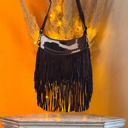 Handmade Fringed Suede Bag, Western Cowhide Crossbody - JayKayBoutiqueOnline