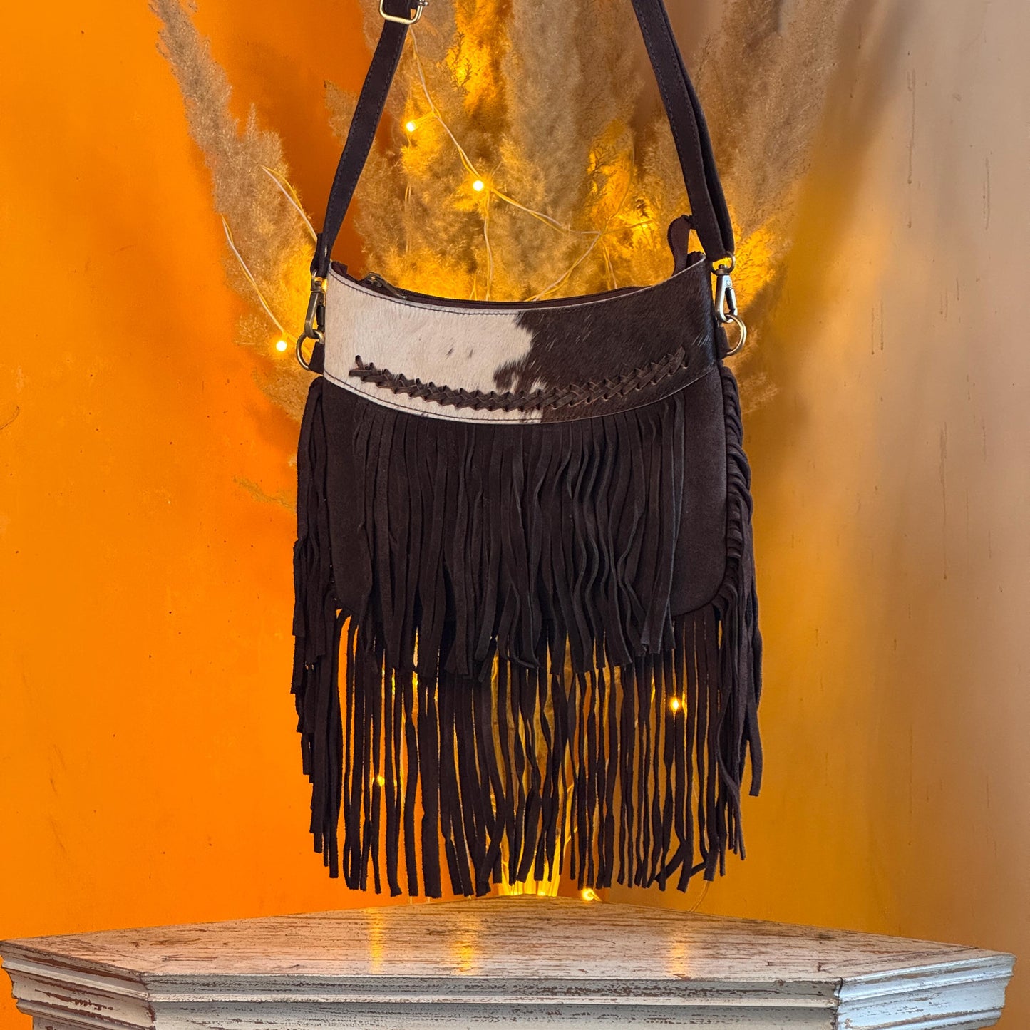 Handmade Fringed Suede Bag, Western Cowhide Crossbody - JayKayBoutiqueOnline