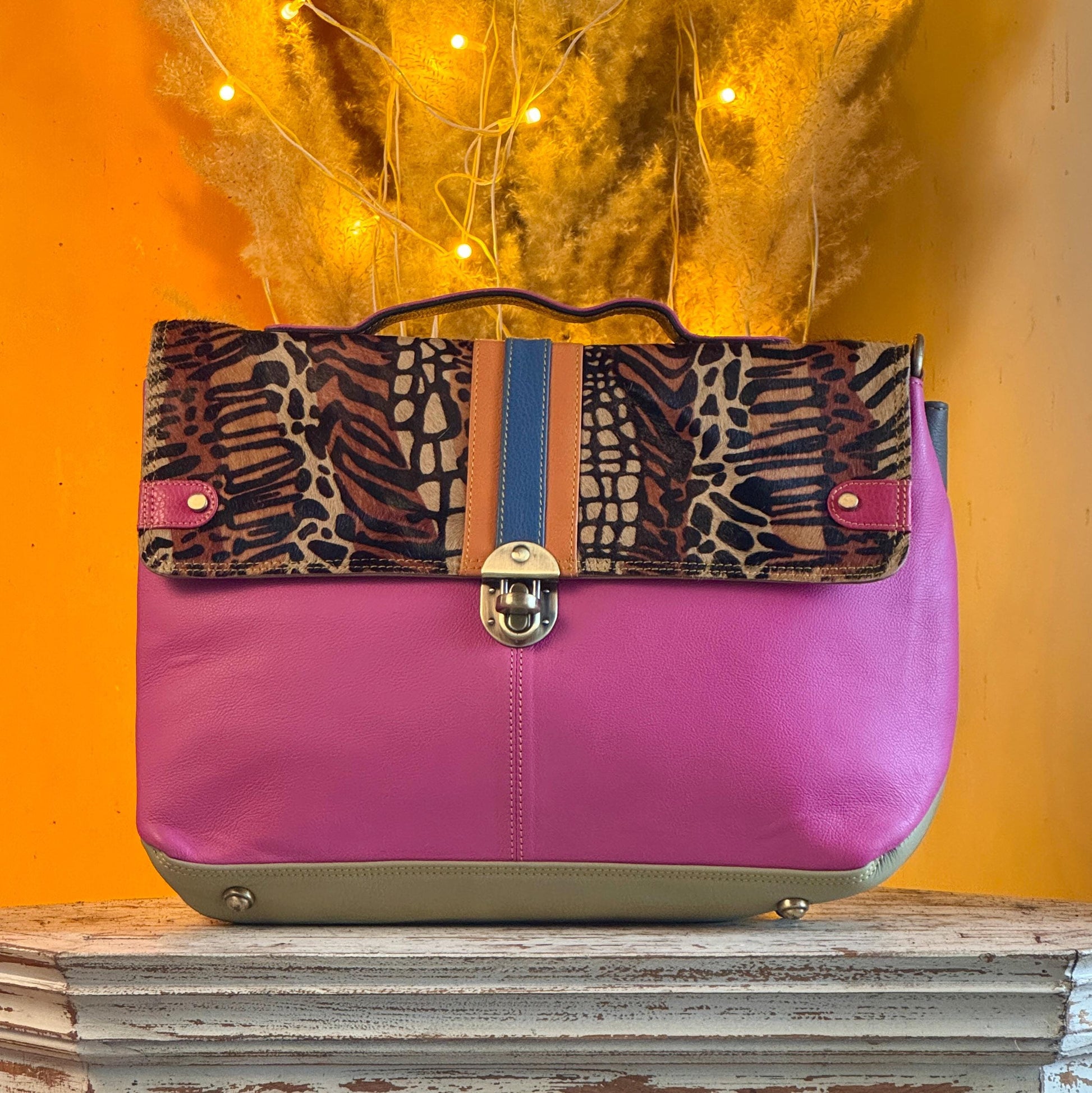 Recycled Coloured Leather Laptop Briefcase Bag, Colourful Unique Briefcase - JayKayBoutiqueOnline