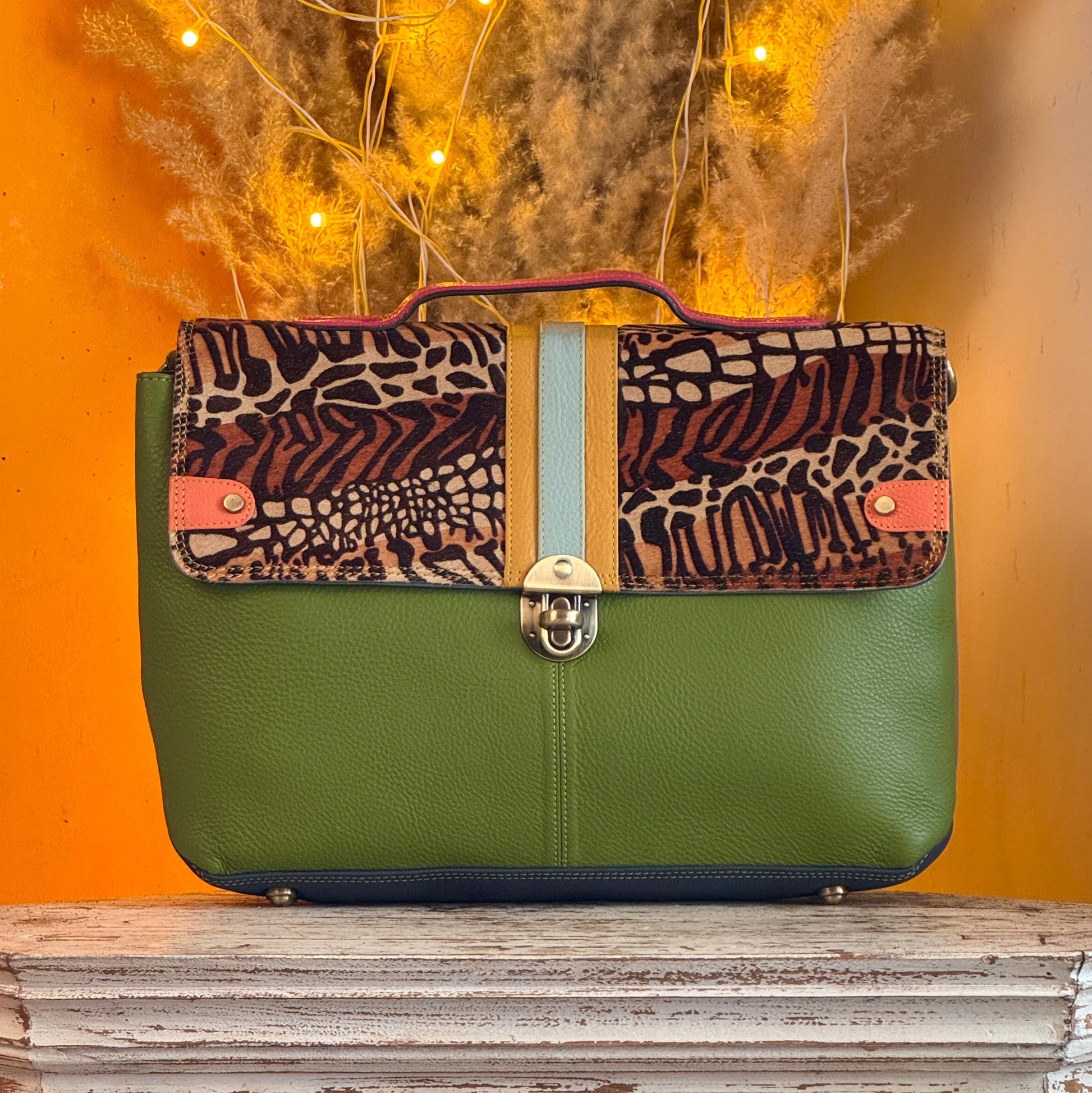 Recycled Coloured Leather Laptop Briefcase Bag, Colourful Unique Briefcase - JayKayBoutiqueOnline