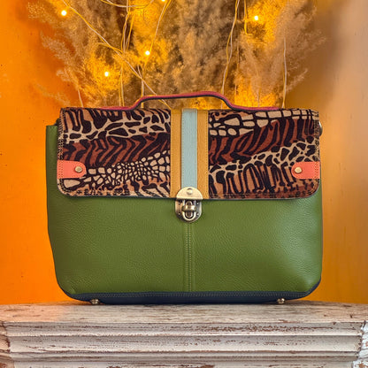 Recycled Coloured Leather Laptop Briefcase Bag, Colourful Unique Briefcase - JayKayBoutiqueOnline