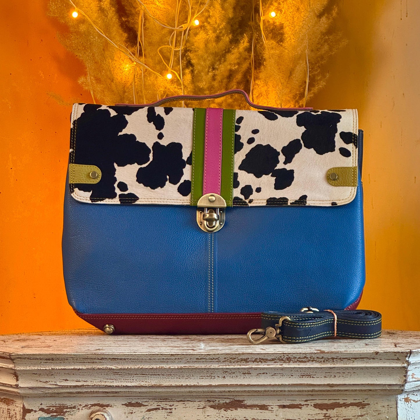 Recycled Coloured Leather Laptop Briefcase Bag, Colourful Unique Briefcase - JayKayBoutiqueOnline