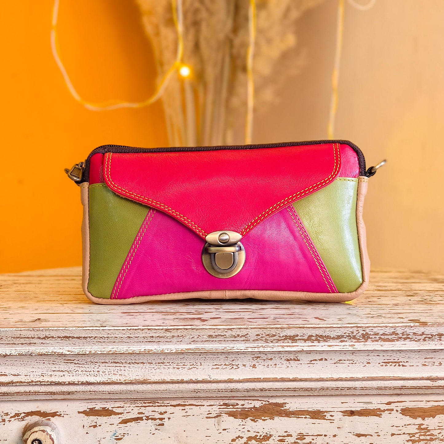 Block Coloured Recycled Leather Purse Pouch Crossbody - JayKayBoutiqueOnline