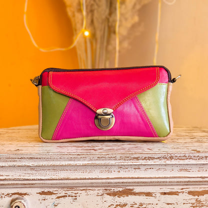 Block Coloured Recycled Leather Purse Pouch Crossbody - JayKayBoutiqueOnline