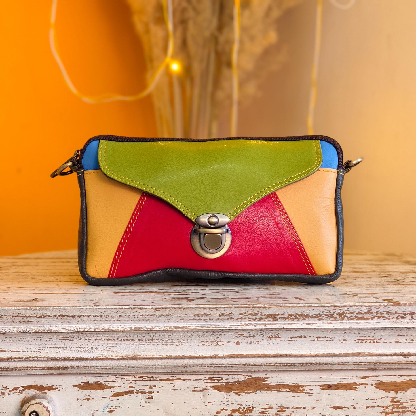 Block Coloured Recycled Leather Purse Pouch Crossbody - JayKayBoutiqueOnline