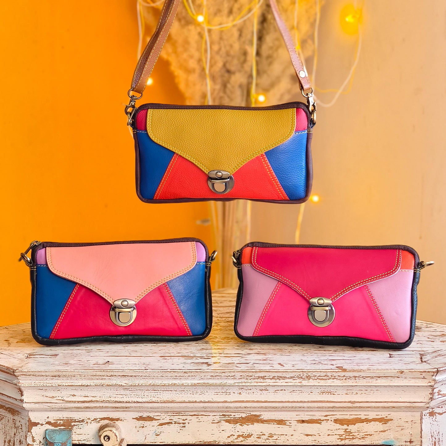 Block Coloured Recycled Leather Purse Pouch Crossbody - JayKayBoutiqueOnline