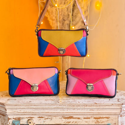 Block Coloured Recycled Leather Purse Pouch Crossbody - JayKayBoutiqueOnline