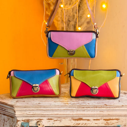 Block Coloured Recycled Leather Purse Pouch Crossbody - JayKayBoutiqueOnline